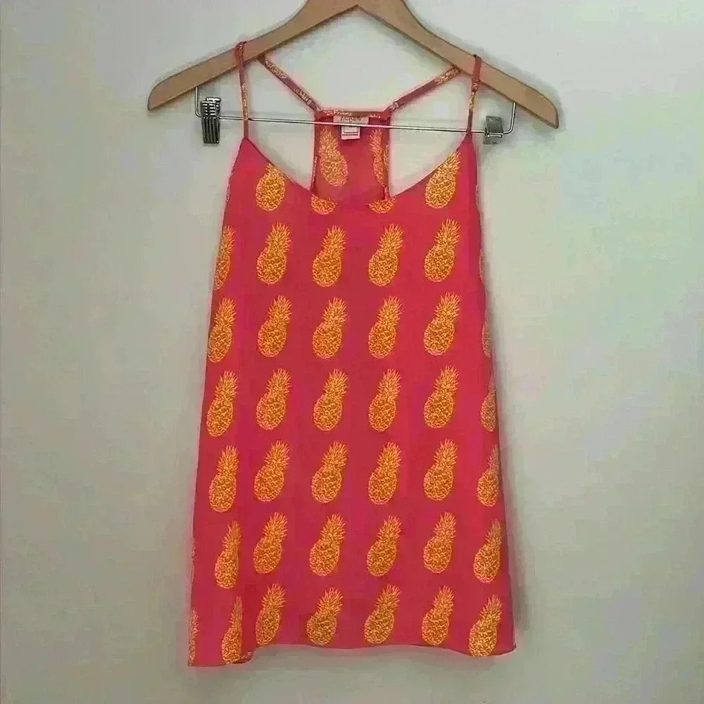 J. Crew Racerback Cami Pineapple Print Hot Pink Lemon Yellow Size12 Like New